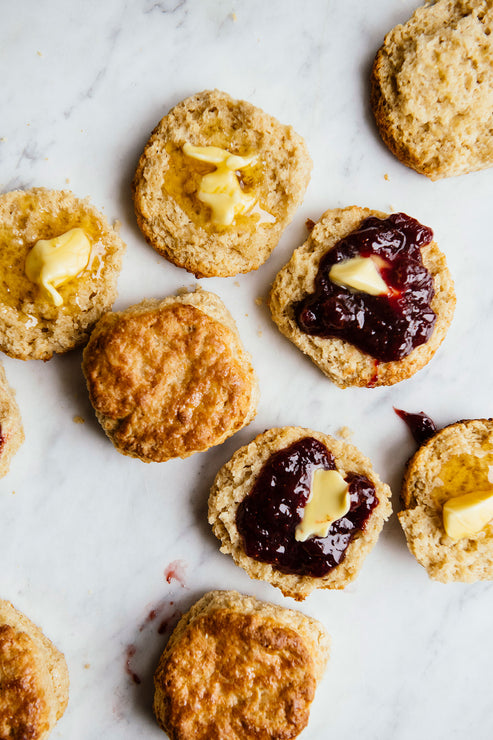 Load image into Gallery viewer, open face biscuits with jam and butter