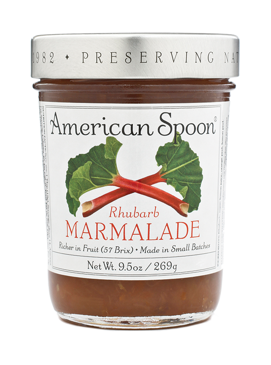 Load image into Gallery viewer, Jar of American Spoon Rhubarb Marmalade on a white background