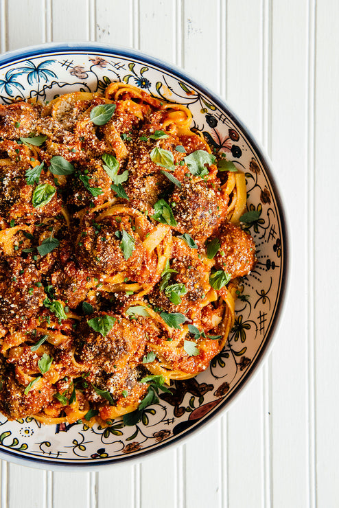 Load image into Gallery viewer, Pasta, meatballs and sauce in ceramic bowl 
