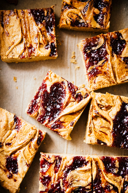 Load image into Gallery viewer, PB&amp;J Blondies with swirls of American Spoon preserves
