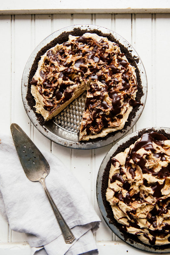 a homemade peanut butter and chocolate pie