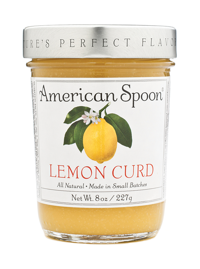 Jar of American Spoon Lemon Curd on a white background