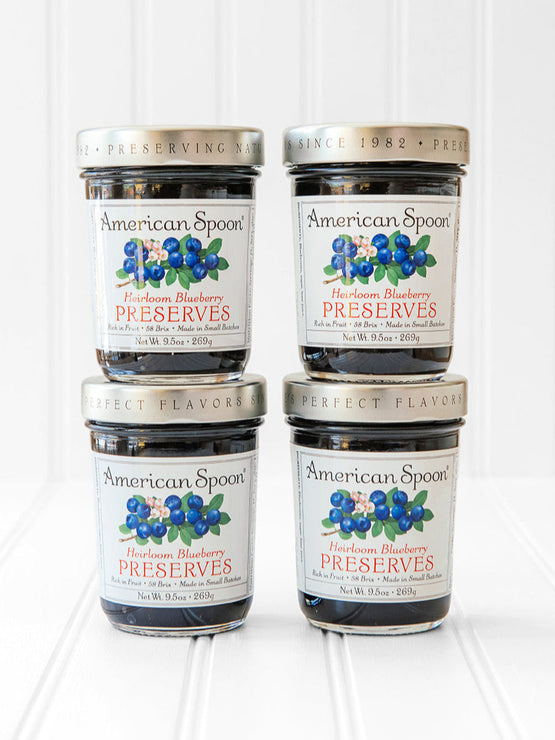 Load image into Gallery viewer, four jars of American Spoon Heirloom Blueberry Preserves
