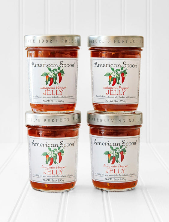 Load image into Gallery viewer, four jars of American Spoon Jalapeno Pepper Jelly
