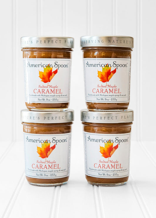 Load image into Gallery viewer, four jars of American Spoon Salted Maple Caramel
