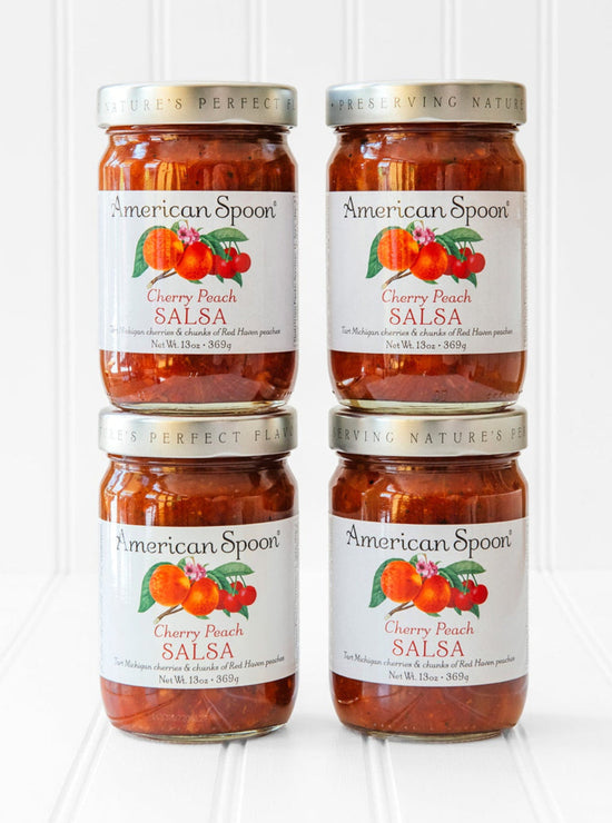 Load image into Gallery viewer, four jars of American Spoon Cherry Peach Salsa
