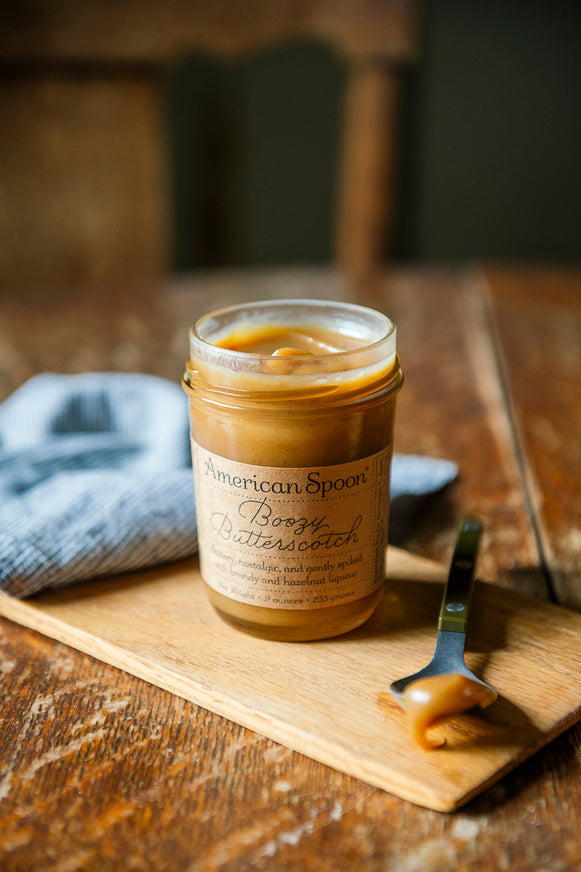 an open jar of Boozy Butterscotch