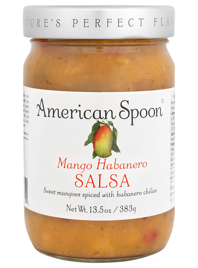 Jar of American Spoon Mango Habanero Salsa on a white background