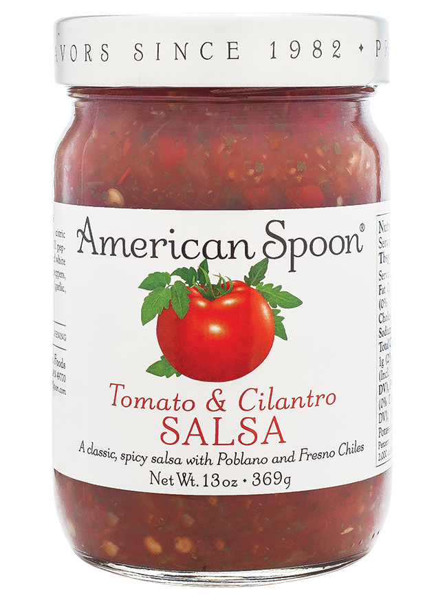 Jar of American Spoon Tomato & Cilantro Salsa on a white background