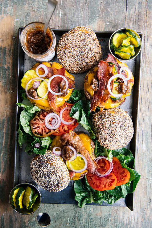 Load image into Gallery viewer, A tray of hamburgers with Apple &amp; Onion jam
