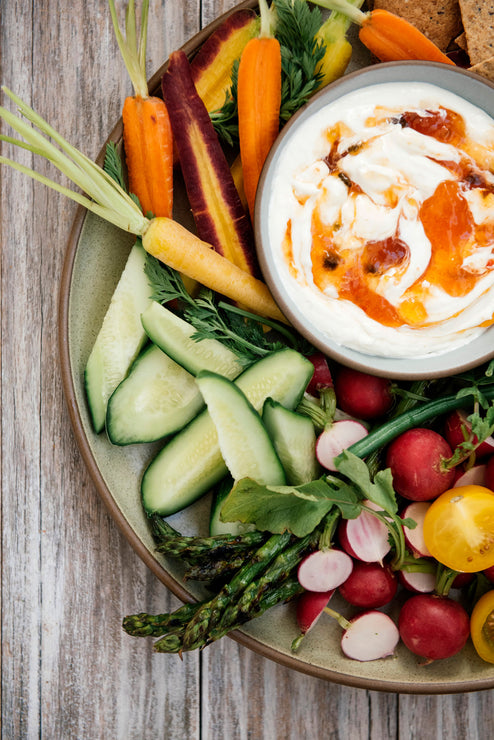 Load image into Gallery viewer, A tray of fresh vegetables and dip made with Jalapeno Pepper Jelly
