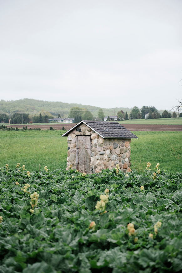 A stone shed in a field in Northern Michigan